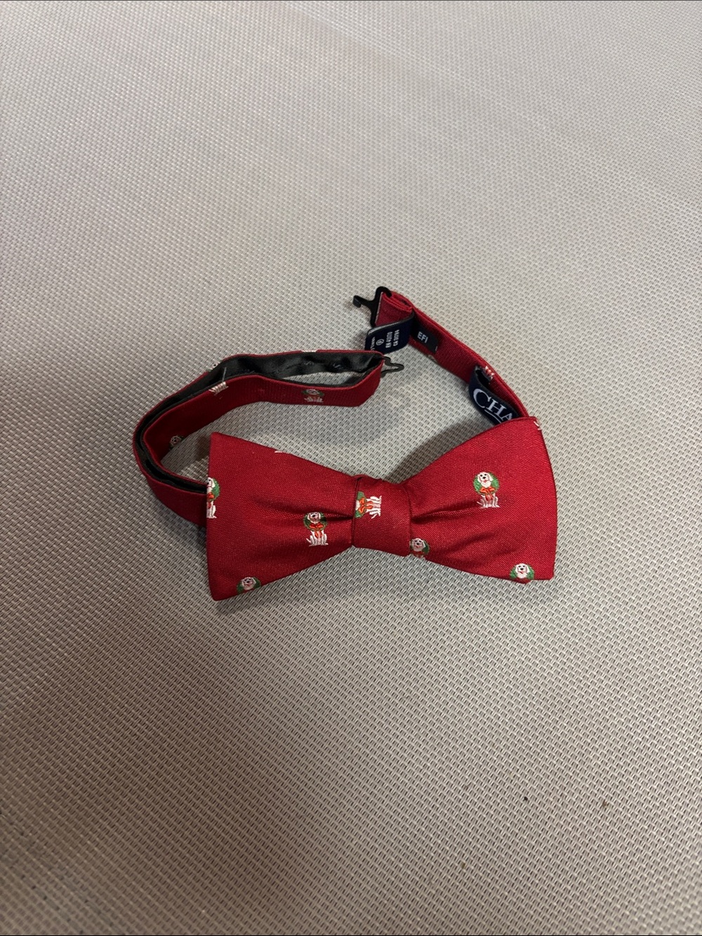 Chaps Red Bow Tie with Tiny dog Christmas wreath Motif